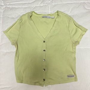 CALVIN KLEIN! Light green cropped v neck top